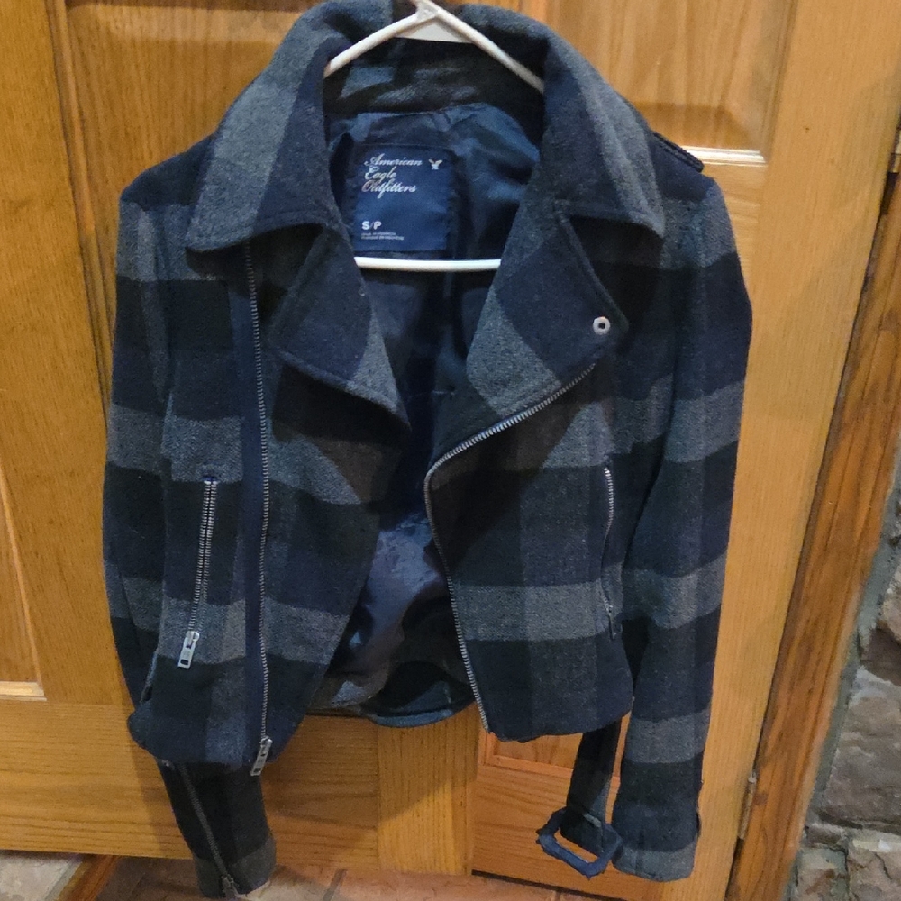 American Eagle Outfitters Blue and Black/ Gray Wool Jacket